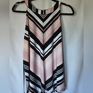 Adrianna Papell Pink Black And White Sleeveless Blouse Size Large PTP=20.5"